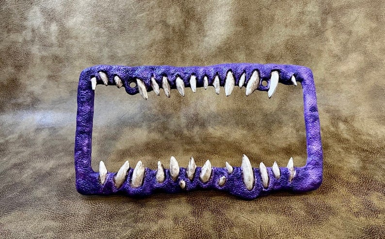 Creature teeth license plate frame anime horror Purple