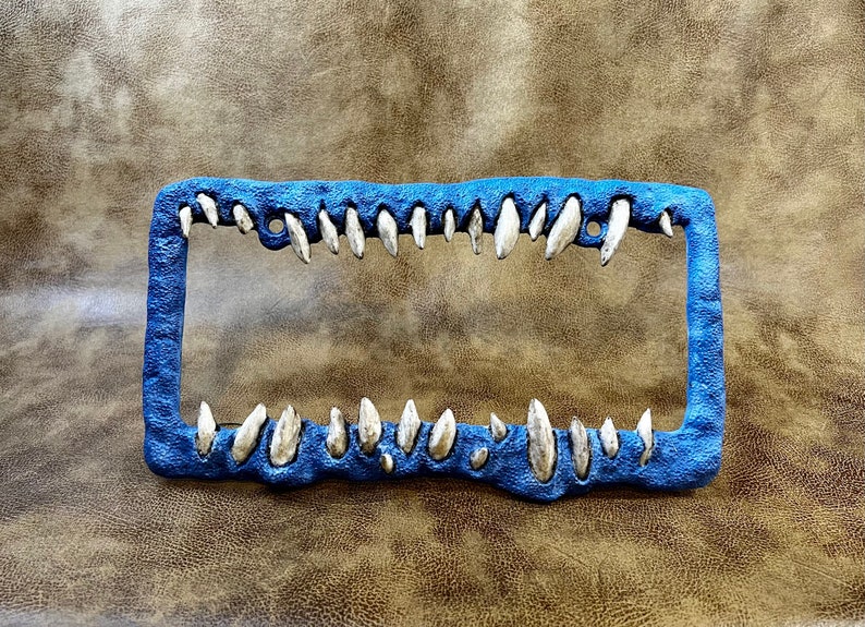 Creature teeth license plate frame anime horror Blue