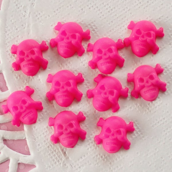 10 Pcs Tiny Hot Pink Crossbone Skull Cabochons - 12x12mm