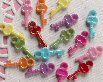 50 Pcs Assorted Iridescent Tiny Key Charms - 23x10mm