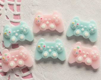 6 Pcs Pink and Blue Pastel Video Game Controller Cabochons - 30x20mm