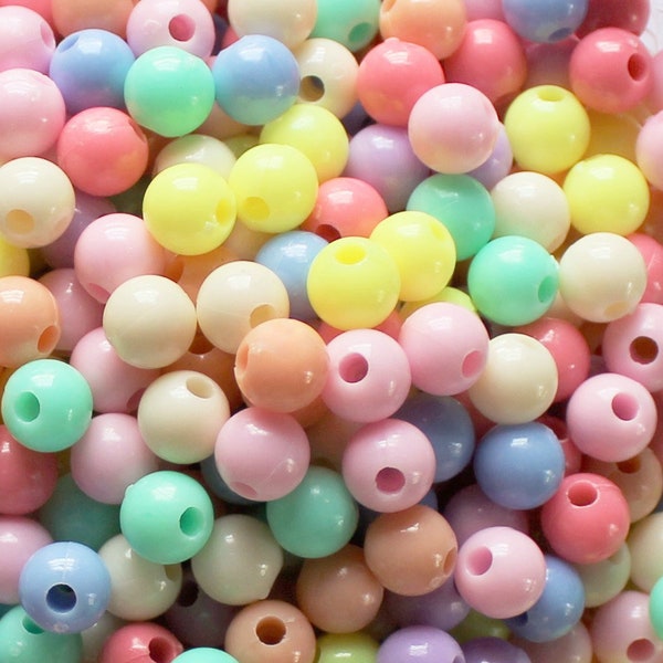 100 Pcs 8mm Assorted Bright Pastel Mix Round Beads