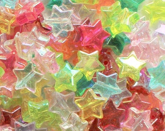 100 Pcs 11mm Iridescent Plastic Star Shaped Beads