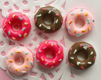 6 Pcs Assorted Tiny Sprinkle Doughnut Cabochons - 15mm