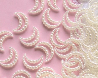 200 or 400 Pieces White 14mm Hollow Moon Flatback Pearls