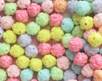 40 Pcs Assorted Round Double Sided Flower Pastel Rose Beads - 12x12mm