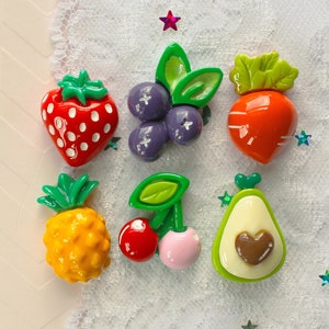 6 Pcs Assorted Plump Fruit and Vegetable Cabochons - 24x16mm