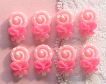 8 Pcs Pink Swirly Lollipop Cabochons - 18x11mm