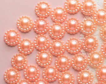 200 or 400 Pieces 8mm Peachy Pink Round Scalloped Flower Flatback Pearl