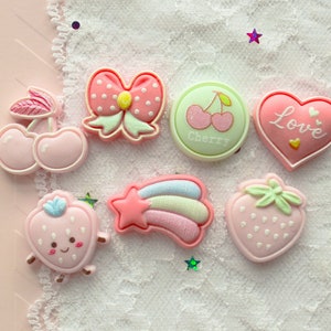 7 Pcs Assorted Matte Pastel Fruit and Cute Stuff Cabochons - 22x20mm