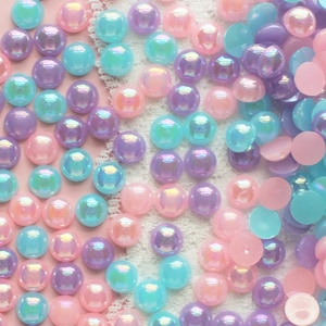 150 Pcs 8mm Iridescent Pink, Blue, and Purple Round Flatback Pearls
