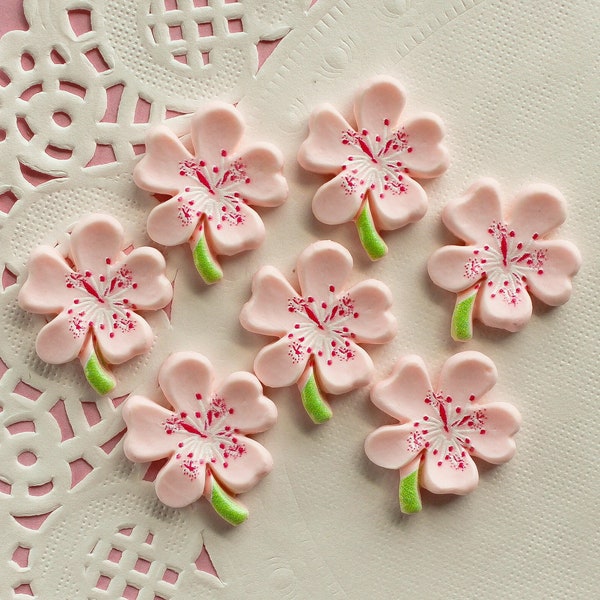 7 Pcs Matte Pink Cherry Blossom Flower Cabochons - 25x21mm