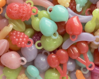 50 Pcs Assorted Milky Jelly Acrylic Fruit Beads - 20x18mm - 16x13mm