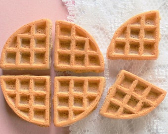 6 Pcs Miniature Breakfast Waffle Quarter Chunks Cabochons - 20x20mm