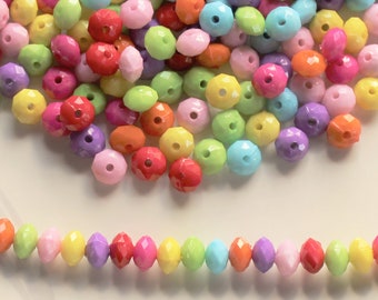 200 Pcs 8mm Faceted Rondelle Candy Assortment Beads