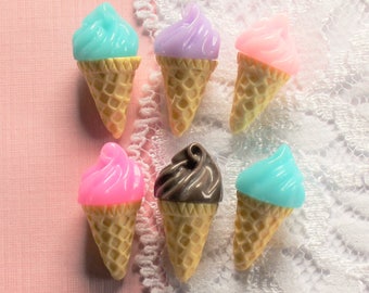 6 Pcs 3D Assorted Pastel Soft Served Ice Cream Cabochons - 20x12mm