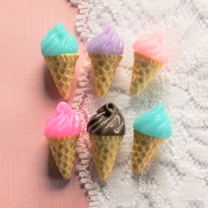 6 Pcs 3D Assorted Pastel Soft Served Ice Cream Cabochons - 20x12mm