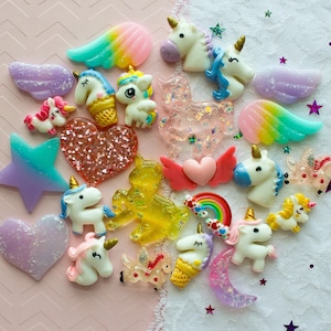 25 Pcs Unicorn and Wings Themed Cabochon Set - Sizes 24mm-35mm Grade A Quality