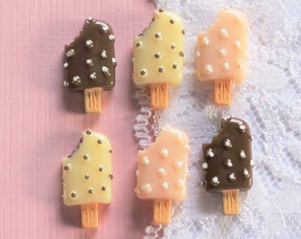 6 Pcs Assorted Bitten Crunch Ice Cream Popsicle Cabochons - 21x11mm