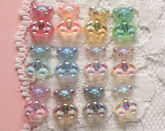 9 Pcs Assorted Realistic Transparent Glittery Color Transitioning Galaxy Gummy Bear Cabochons 17x10mm