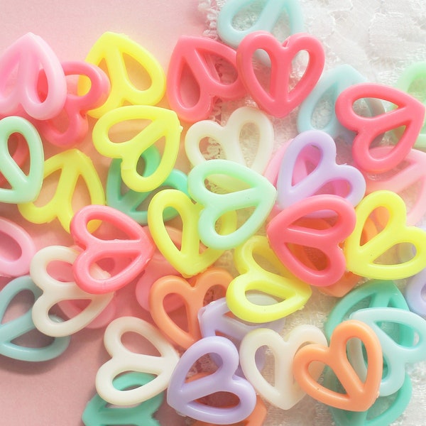 50 Pcs 17mm Assorted Pastel Cursive Peace Heart Beads