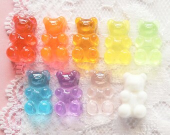 9 Pcs Assorted Realistic Transparent Glittery Color Transitioning Galaxy Gummy Bear Cabochons 17x10mm