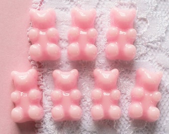 7 Pcs Pink Gummy Bear Cabochons - 17x10mm