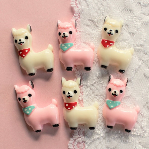 6 Pcs Pink and White Alpaca Cabochons - 32x22mm