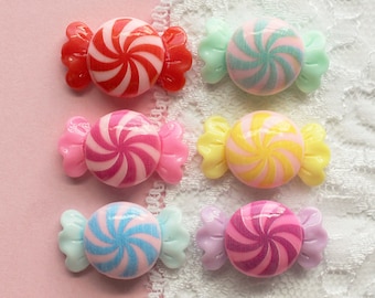 6 Pcs Assorted Peppermint Swirl Wrapped Purse Candy Cabochons - 25x15mm