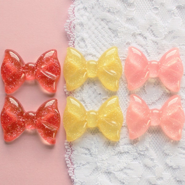 6 Pcs Big Glitter Frilly Bow Cabochons - 38x29mm