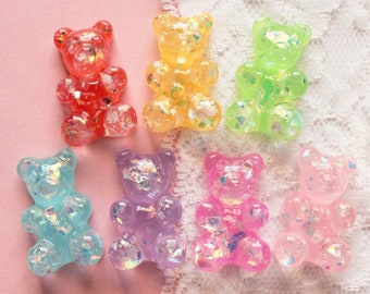 BIG Assorted Realistic Embedded Holographic Confetti Glitter Galaxy Gummy Bear Cabochons - 30x20mm