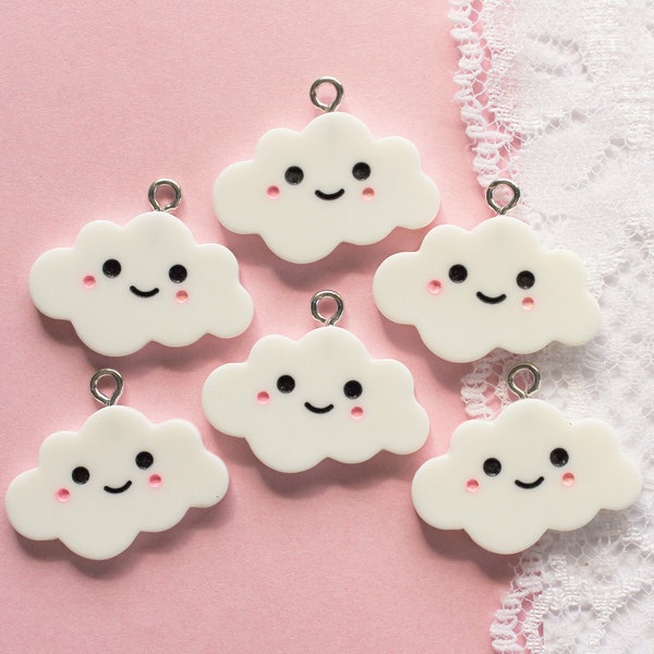 6 Pcs Happy White Cloud Cabochons with Eye-screw Charms - 24x16mm