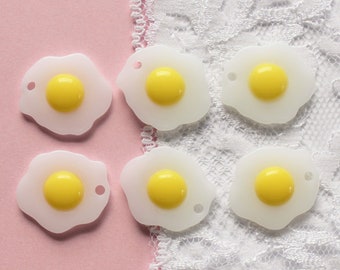 6 Pcs Splat Shaped Fried Egg Charm Cabochon - 24x16mm Pre-Drilled With Hole