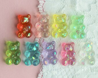 9 Pcs Assorted Realistic Transparent Glittery Color Transitioning Galaxy Gummy Bear Cabochons 17x10mm