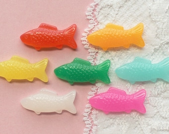 7 Pcs Assorted Realistic Gummy Fish Candy Cabochons - 24x11mm