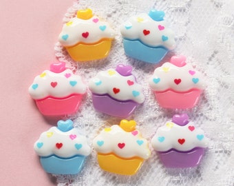 8 Pcs Assorted Confetti Heart Cupcake Cabochons - 24x18mm