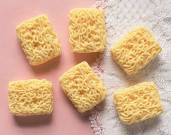 6 Pcs Square Uncooked Ramen Noodle Cabochons - 21x17mm