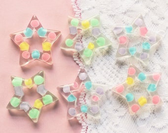 6 Pcs Large Clear Stars with Embedded Pastel Dots Cabochons - 30x30mm