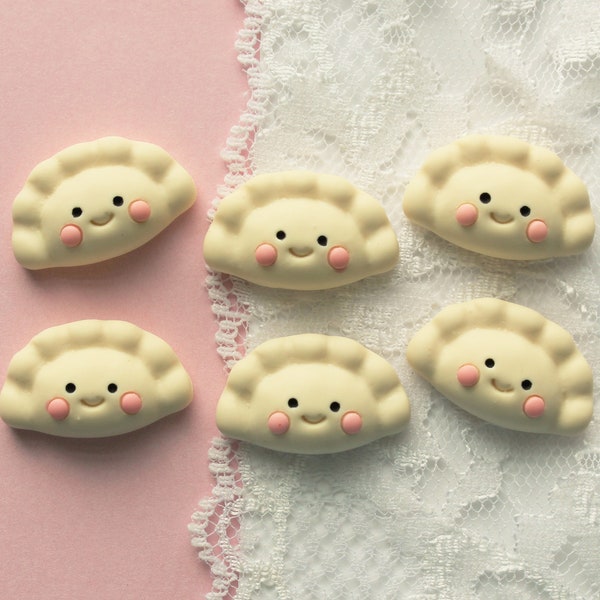 6 Pcs Happy Dumpling or Empanada Cabochons - 23x20mm