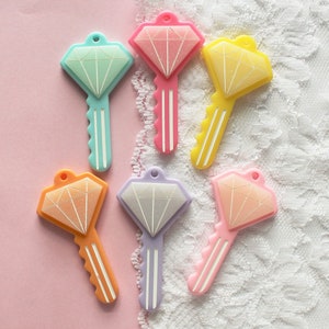 6 Pcs Big Assorted Pastel Diamond Key Pendants - 58x31mm