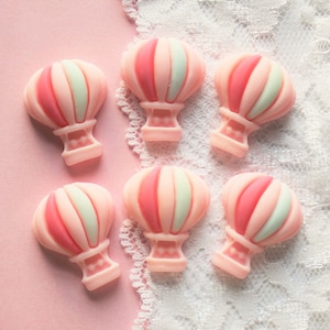 6 Pcs Matte Pink Hot Air Balloon Cabochons - 27x22mm