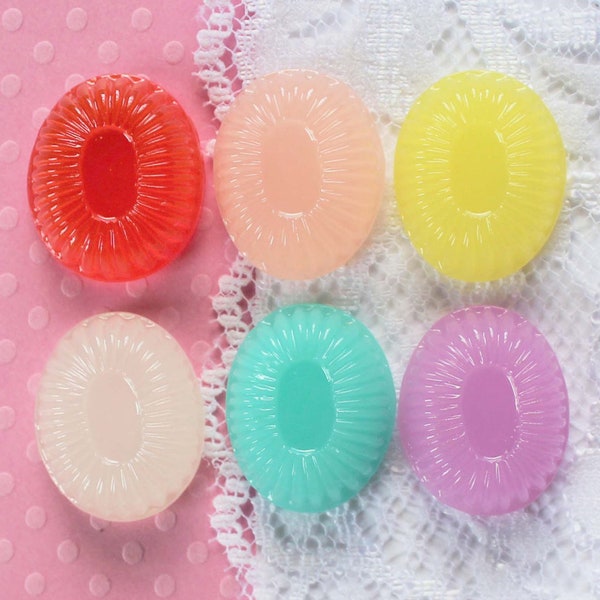 6 Pcs Assorted Old Fashioned Hard Candy Cabochons - 22x17mm