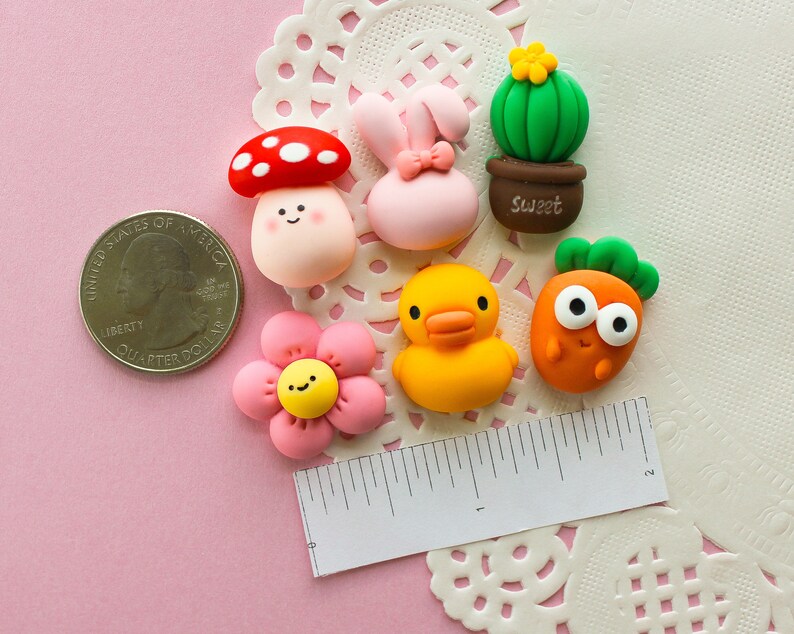 6 Pcs Matte Assorted Cute Puffy Animal and Plant Cabochons 25x20mm zdjęcie 4