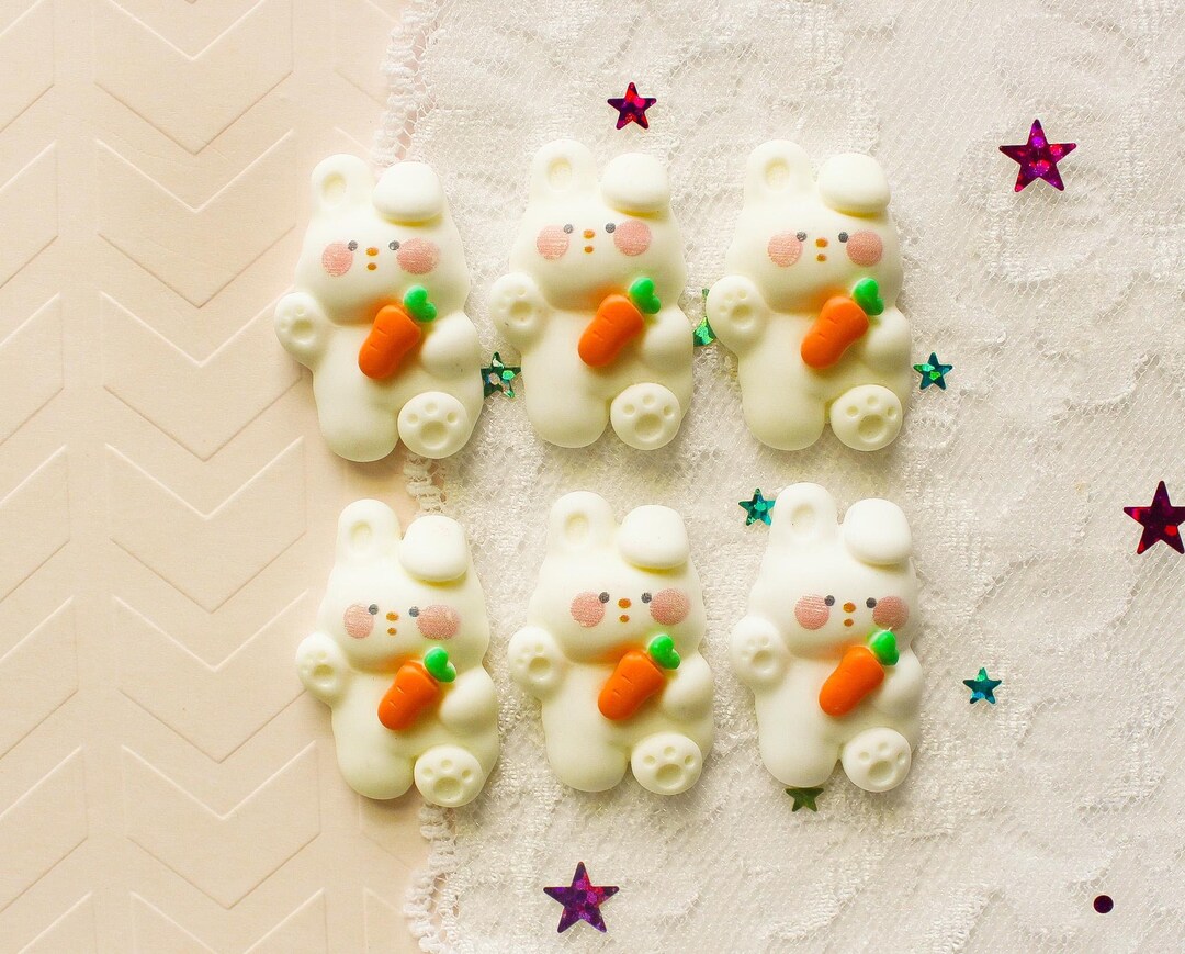 6 Pcs Matte Puffy Rabbit With Carrot Cabochons - 25x20mm - Etsy