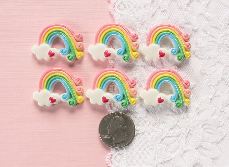 35x25mm 6 Pcs Swirly Rainbow On A Cloud Cabochons