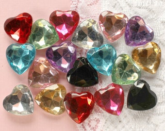 25 Pcs 18mm Assorted Plastic Heart Pointback Rhinestones