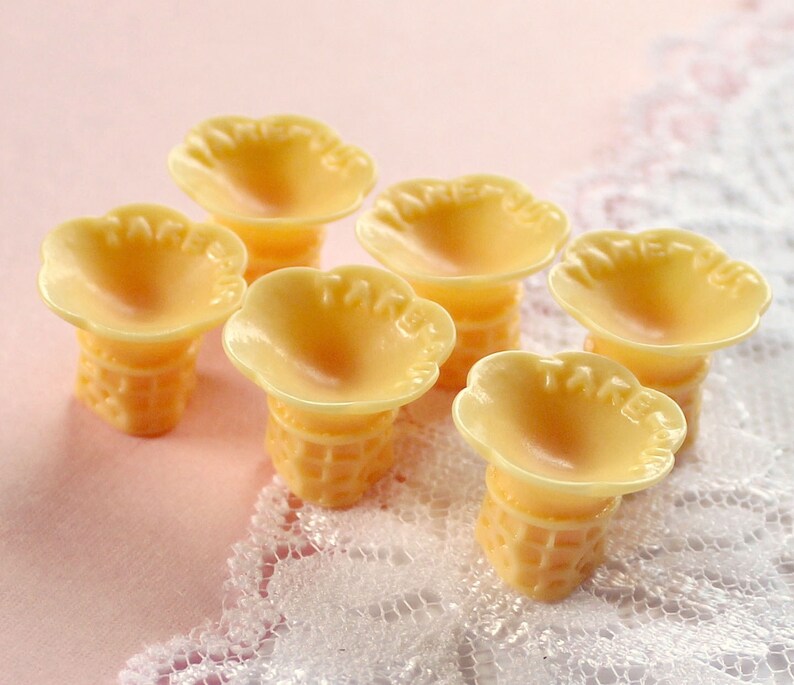 6 Pcs Yellow Take Out Ice Cream Cone Bottoms Cabochons Etsy