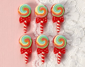 6 Pcs Swirly Lollipop Candy Cabochons - 29x14mm