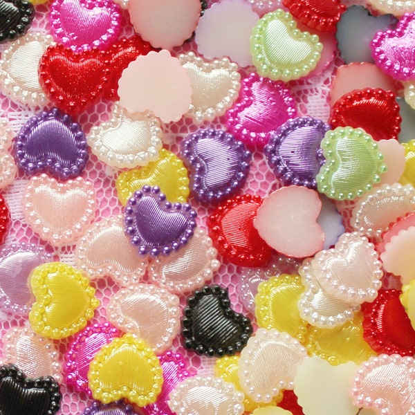 100 Pcs 10mm Heart Flatback Pearls