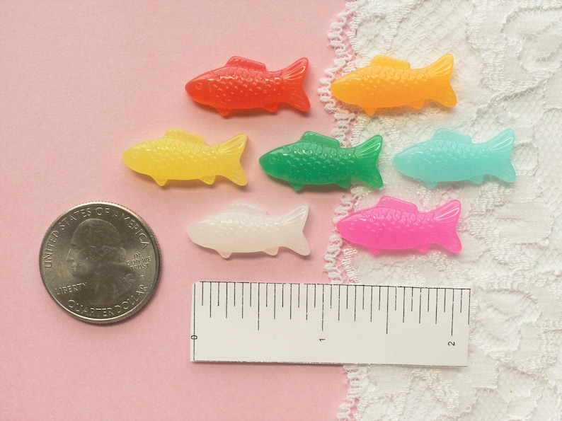 7 Pcs Assorted Realistic Gummy Fish Candy Cabochons 24x11mm Etsy